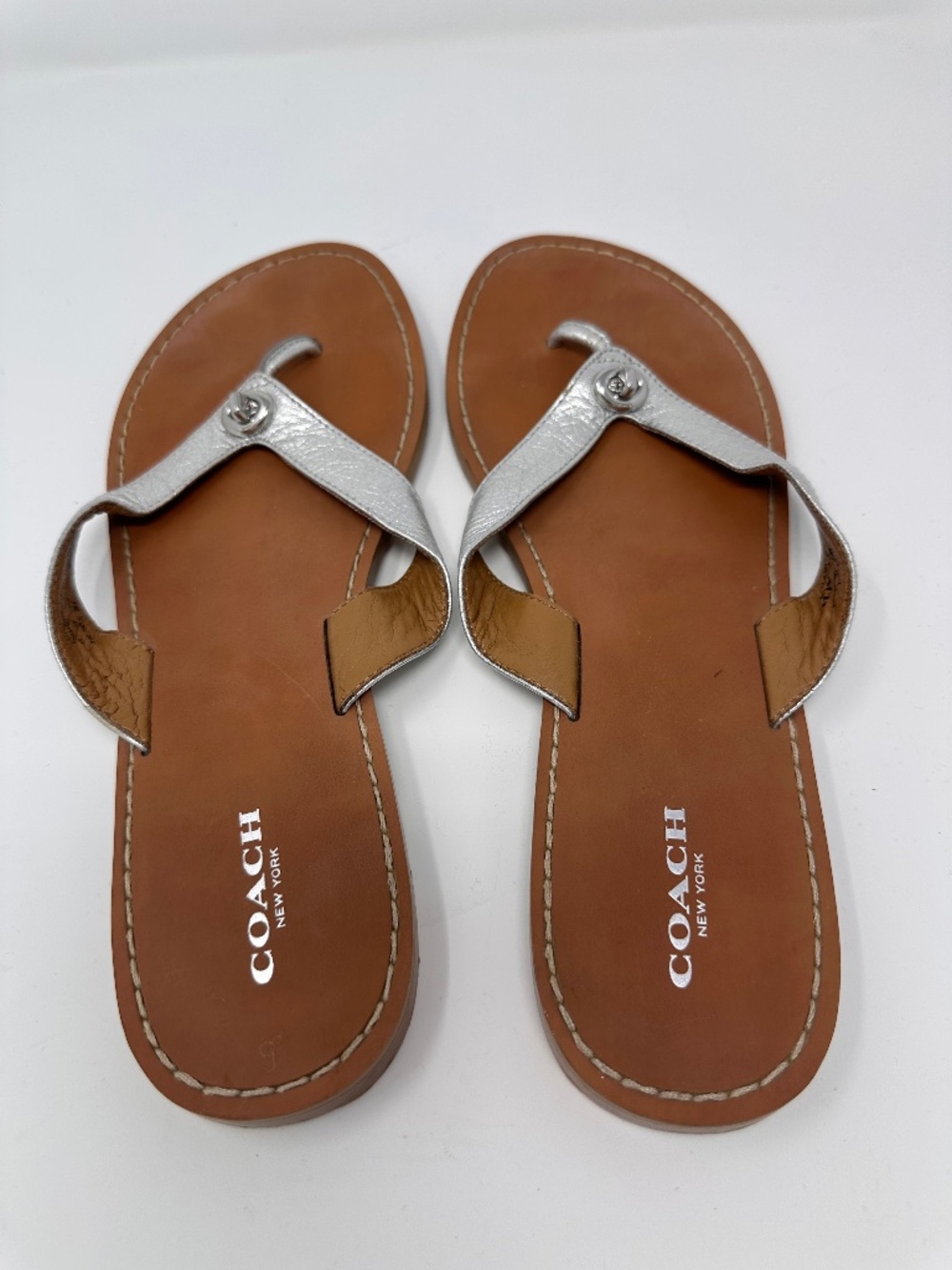 Coach Leather Thong Sandal Silver Women's size 9.5